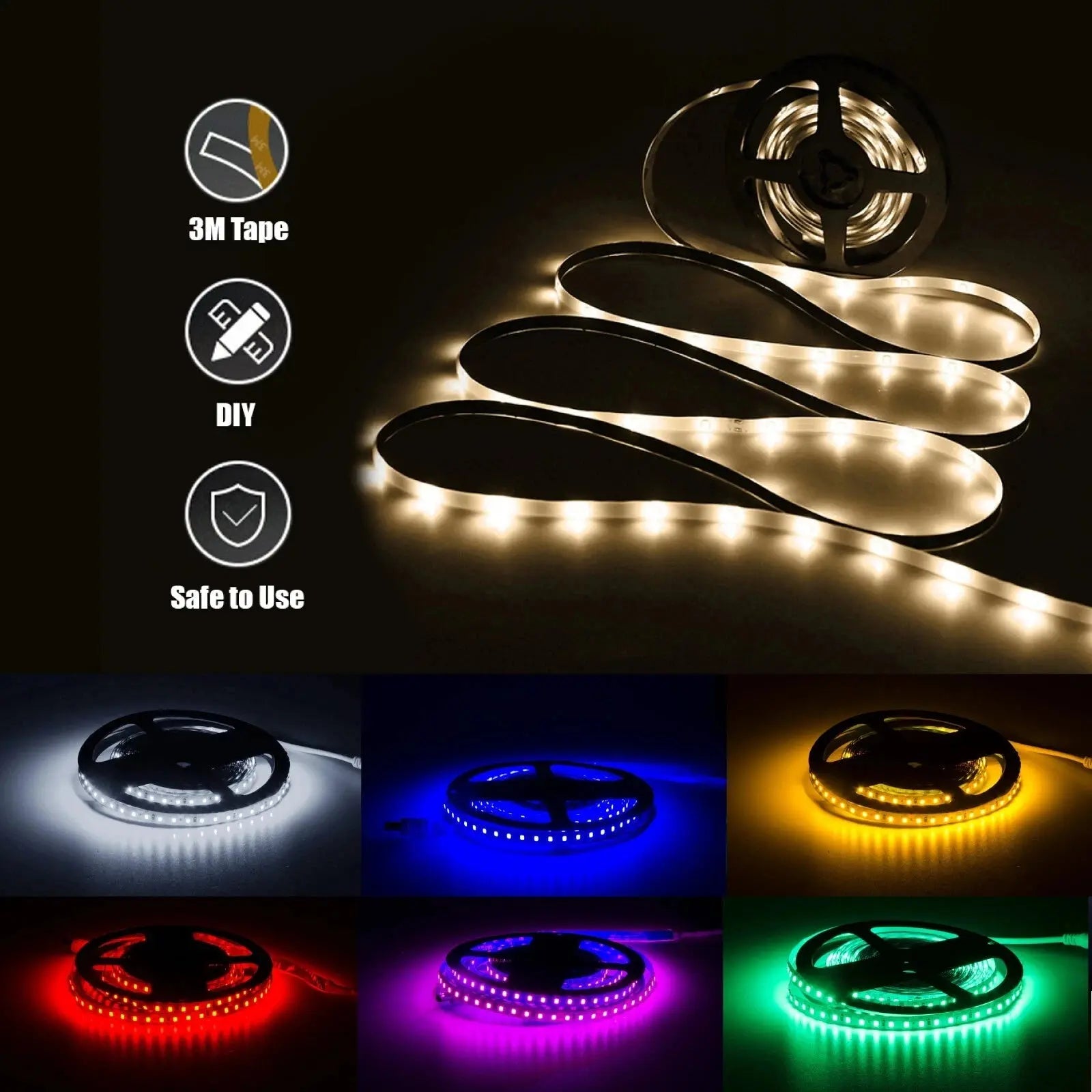 5M Only Led Strip 3528/5050 DC12V 60LEDs/m Flexible LED Light RGB White/ Warm White/ Red/ Greed/ Blue/ Yellow For Room Deco