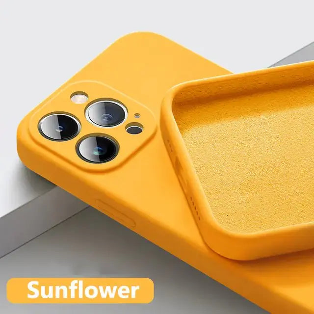 Astubia Square Liquid Silicone Phone Case for iPhone Sunflower iPhone 14