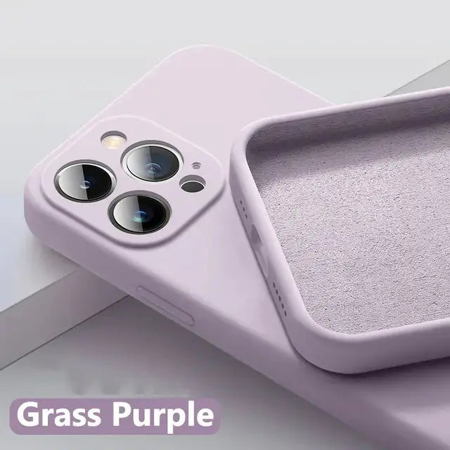 Astubia Square Liquid Silicone Phone Case for iPhone Grass Purple iPhone 14 Pro