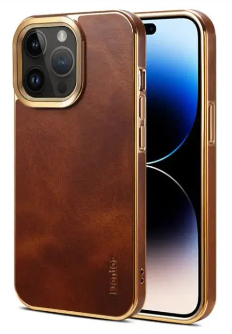 Leather Protective Phone Case Brown Iphone 15 Plus TwinTilt Steel Pet Feeder