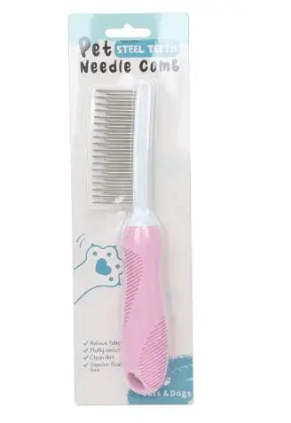 Pet Grooming Needle Comb for Cleaning Fur (Single Piece) pink TwinTilt Steel Pet Feeder