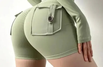 Pocket Yoga Shorts Green Medium TwinTilt Steel Pet Feeder