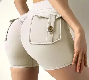 Pocket Yoga Shorts Beige Medium TwinTilt Steel Pet Feeder