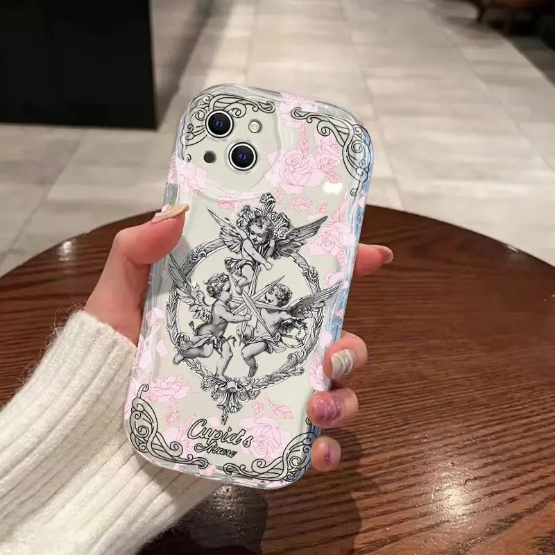 Retro Cupid Angel 3D Wave Case For OPPO Realme 12 11 10 9 8 7 7i 6 5 Pro Plus C67 C55 C31 C35 C11 C12 C15 C20 C21Y Cover TwinTilt Steel Pet Feeder