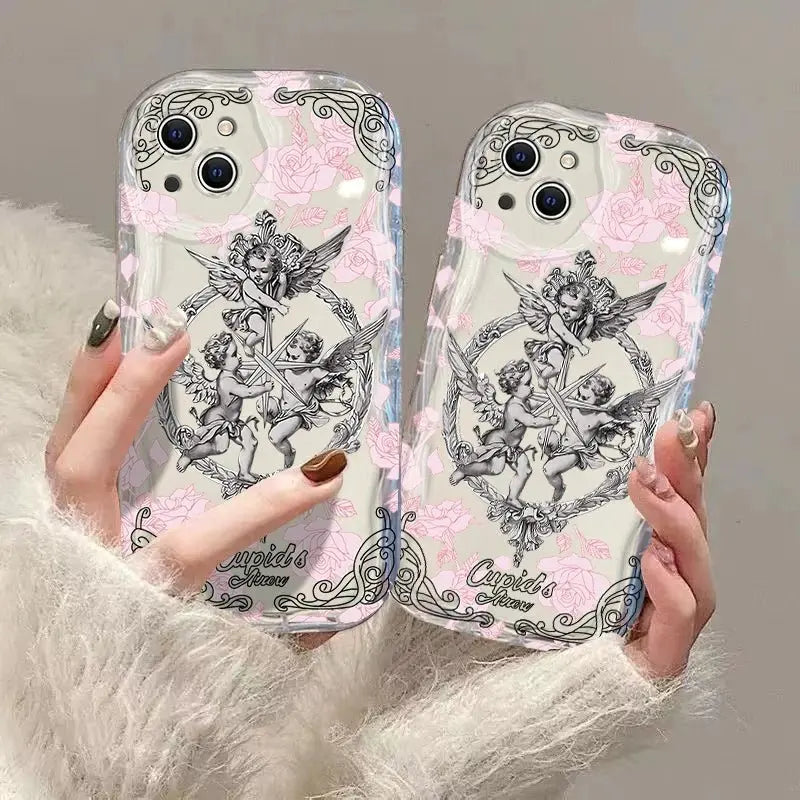 Retro Cupid Angel 3D Wave Case For OPPO Realme 12 11 10 9 8 7 7i 6 5 Pro Plus C67 C55 C31 C35 C11 C12 C15 C20 C21Y Cover TwinTilt Steel Pet Feeder