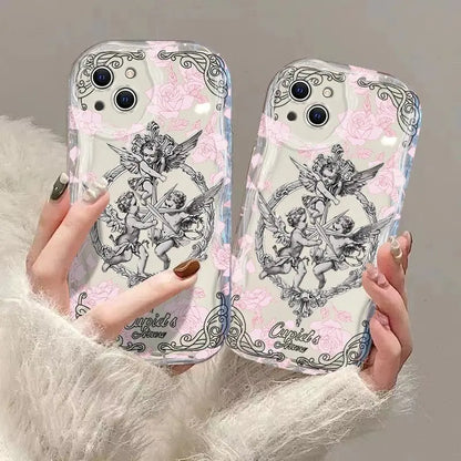 Retro Cupid Angel 3D Wave Case For OPPO Realme 12 11 10 9 8 7 7i 6 5 Pro Plus C67 C55 C31 C35 C11 C12 C15 C20 C21Y Cover TwinTilt Steel Pet Feeder