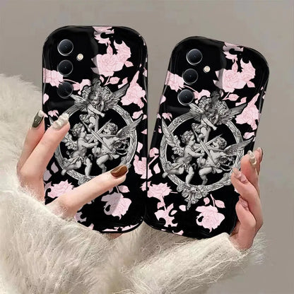 Retro Cupid Angel 3D Wave Case For OPPO Realme 12 11 10 9 8 7 7i 6 5 Pro Plus C67 C55 C31 C35 C11 C12 C15 C20 C21Y Cover TwinTilt Steel Pet Feeder