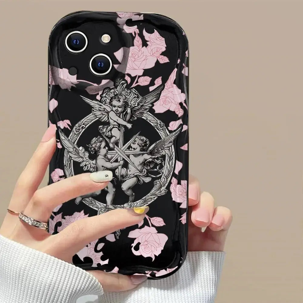Retro Cupid Angel 3D Wave Case For OPPO Realme 12 11 10 9 8 7 7i 6 5 Pro Plus C67 C55 C31 C35 C11 C12 C15 C20 C21Y Cover TwinTilt Steel Pet Feeder