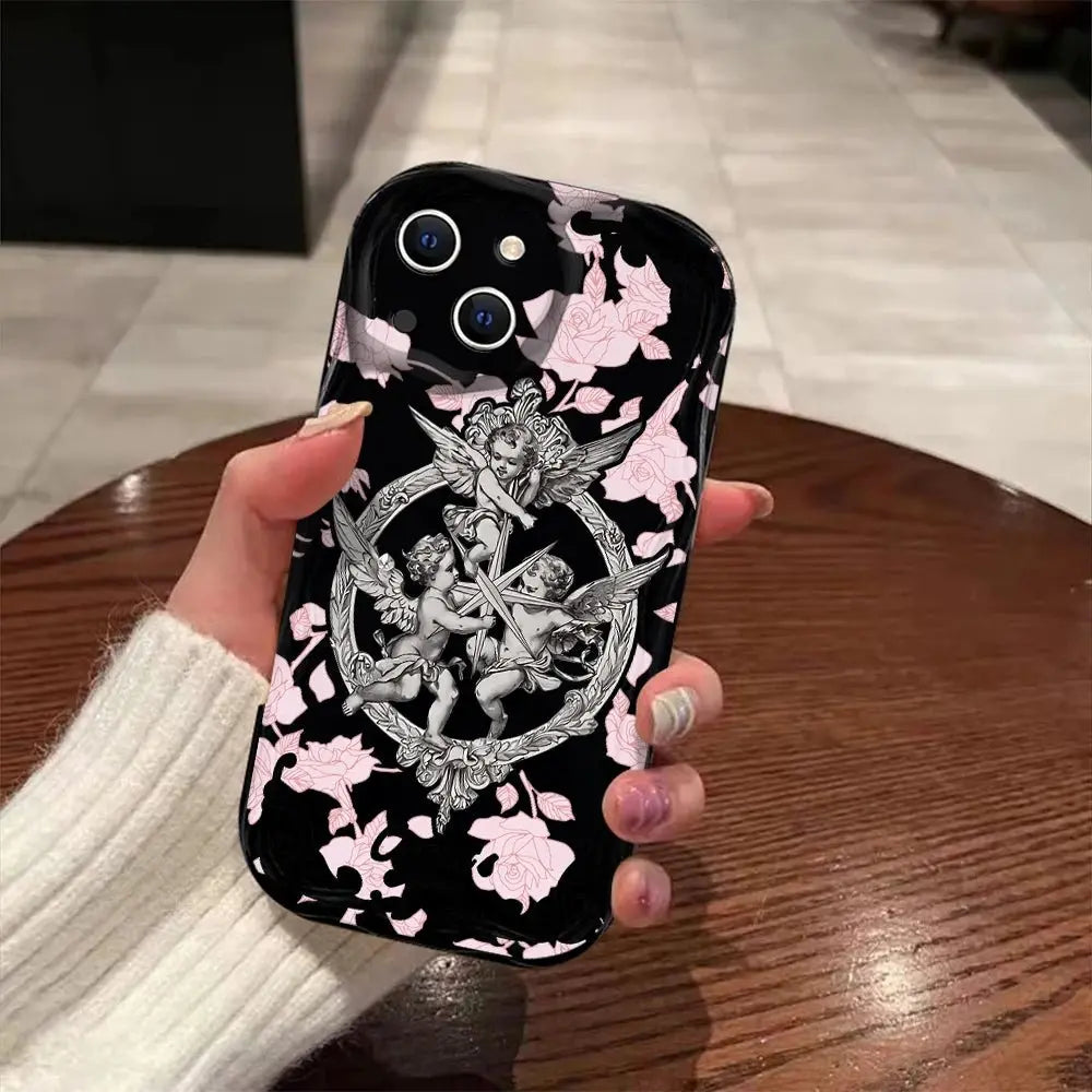 Retro Cupid Angel 3D Wave Case For OPPO Realme 12 11 10 9 8 7 7i 6 5 Pro Plus C67 C55 C31 C35 C11 C12 C15 C20 C21Y Cover TwinTilt Steel Pet Feeder