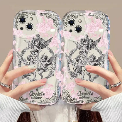 Retro Cupid Angel 3D Wave Case For OPPO Realme 12 11 10 9 8 7 7i 6 5 Pro Plus C67 C55 C31 C35 C11 C12 C15 C20 C21Y Cover TwinTilt Steel Pet Feeder