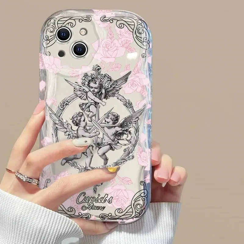 Retro Cupid Angel 3D Wave Case For OPPO Realme 12 11 10 9 8 7 7i 6 5 Pro Plus C67 C55 C31 C35 C11 C12 C15 C20 C21Y Cover TwinTilt Steel Pet Feeder