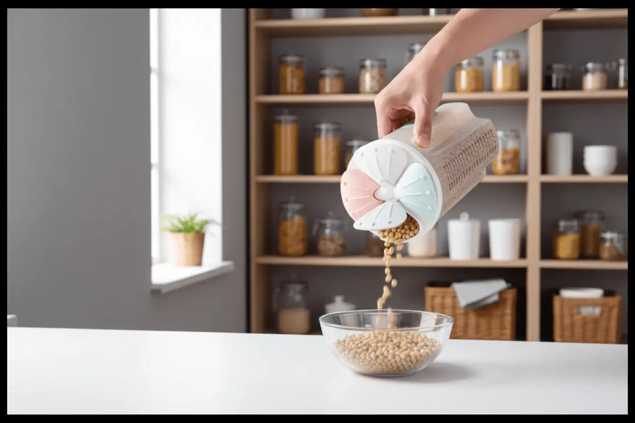 Transparent Storage Jar for Grains and Snacks 3 grid TwinTilt Steel Pet Feeder