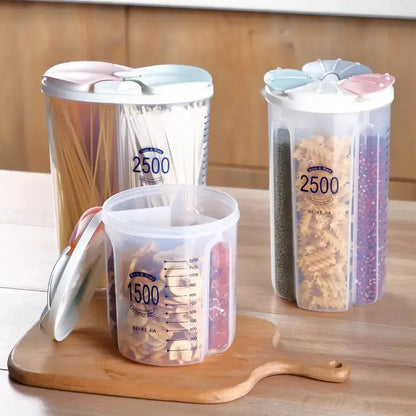 Transparent Storage Jar for Grains and Snacks 3 grid TwinTilt Steel Pet Feeder