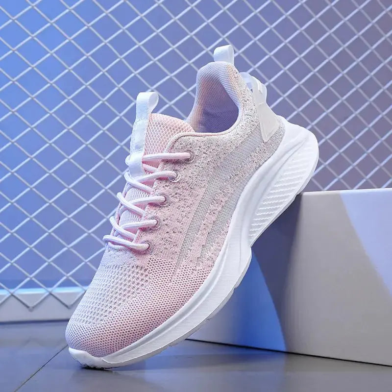 Women's Airy Mesh Sneakers Grey Pink 35 TwinTilt Steel Pet Feeder