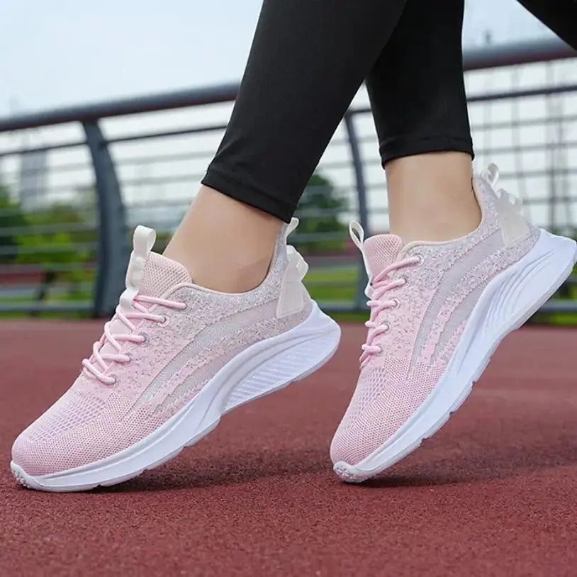 Women's Airy Mesh Sneakers Grey Pink 35 TwinTilt Steel Pet Feeder