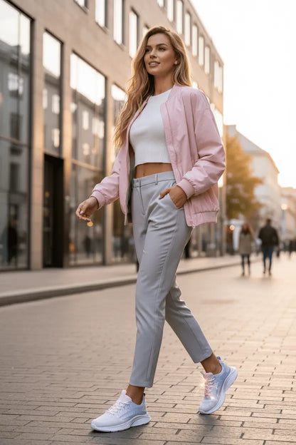 Women's Airy Mesh Sneakers Blue Pink 39 TwinTilt Steel Pet Feeder