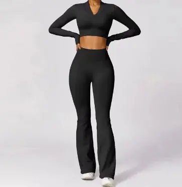 Women's Seamless Yoga Set Black Large Long Sleeves and Pants TwinTilt Steel Pet Feeder