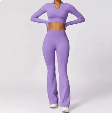 Women's Seamless Yoga Set Purple Medium Long Sleeves and Pants TwinTilt Steel Pet Feeder